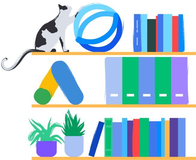 Illustration of an Opteo book shelf in the office.